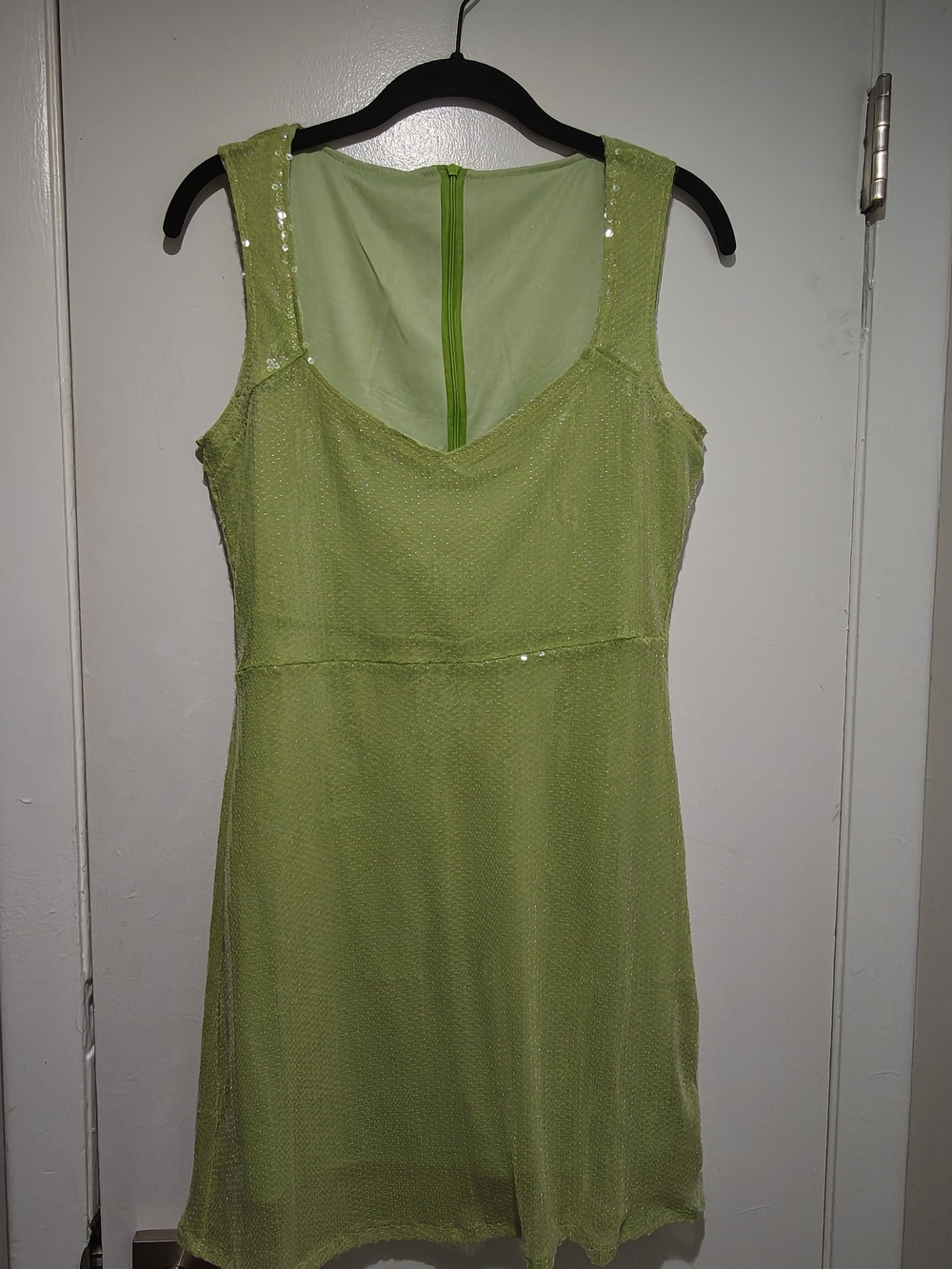 Sleeveless Lime Green Sequin A-Line DrLime Green Sequin Glitter V-Neck Party ess